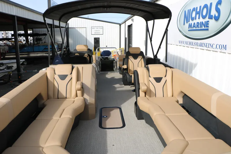Slide: The Image of Luxurious 2026 Evotti 725QL pontoon boat with spacious seating at Nichols Marine. - 28