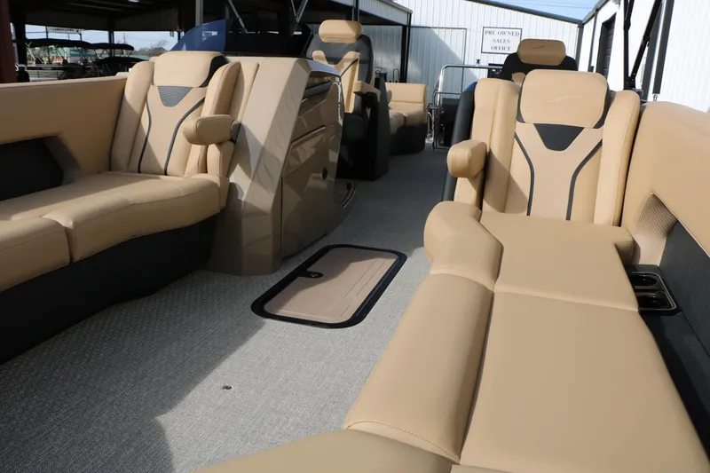 Slide: The Image of Luxurious interior of 2026 Evotti 725QL boat with beige seating and modern design. - 29
