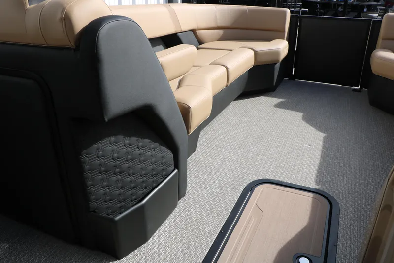 Slide: The Image of Luxurious interior of 2026 Evotti 725QL boat with beige seating and textured flooring. - 41