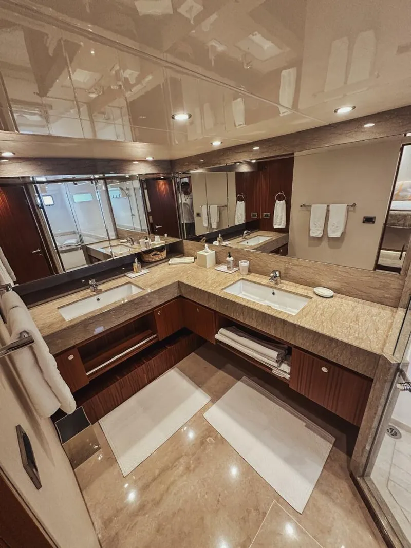 Slide: The Image of Luxurious bathroom in 2015 Ocean Alexander 72 yacht with dual sinks and elegant design. - 25