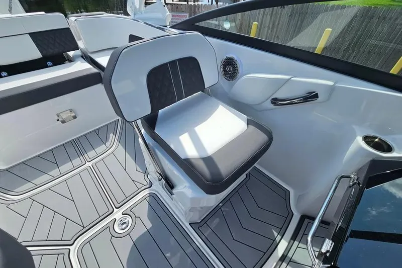 Slide: The Image of Interior of 2026 Monterey M-45 boat with sleek seating and modern design. - 12