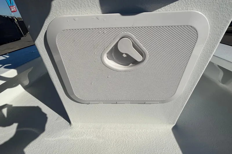 Slide: The Image of Hatch on Custom FS 14 boat, 2025 model, featuring a textured surface and handle. - 24