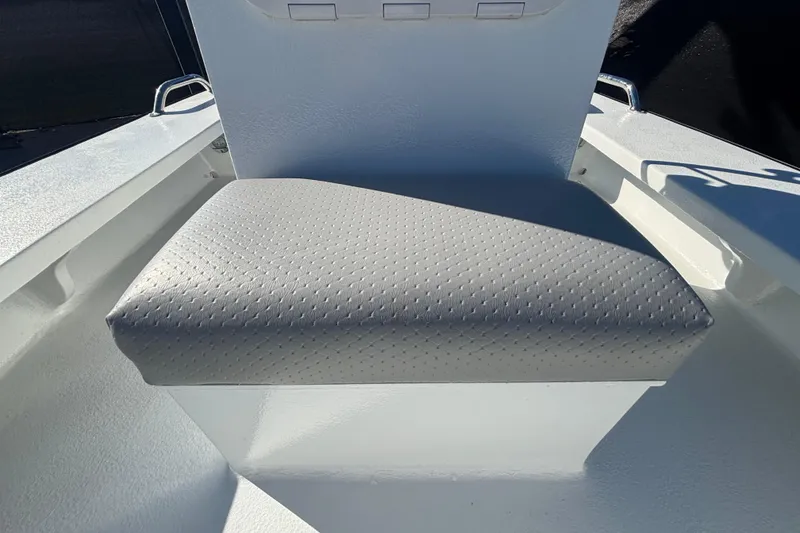 Slide: The Image of Custom FS 14 boat seat, 2025 model, featuring textured white upholstery. - 30