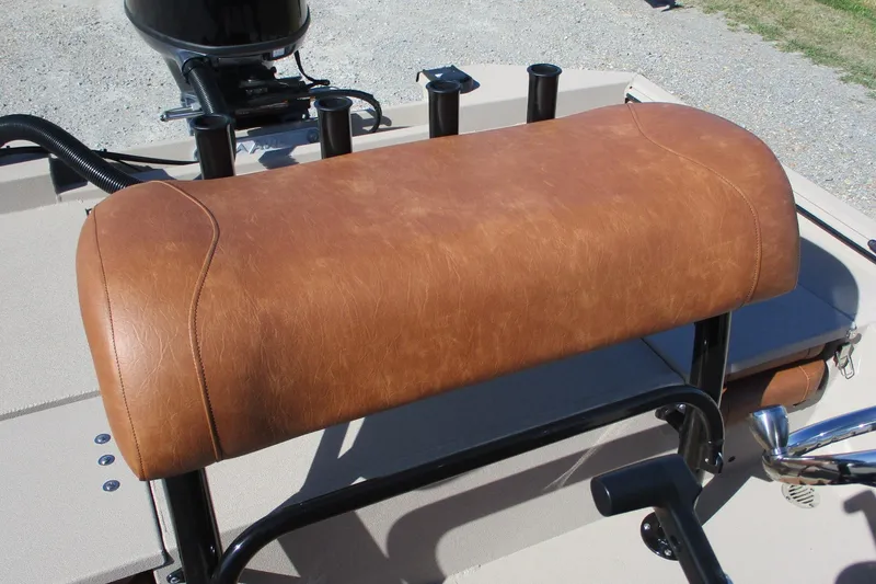 Slide: The Image of Brown leather seat on Avid 207 Recon boat, 2026 model, with rod holders and motor. - 15
