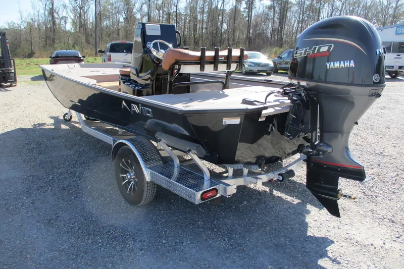 Slide: The Image of Avid 207 Recon 2026 boat with Yamaha engine on trailer in outdoor setting. - 5