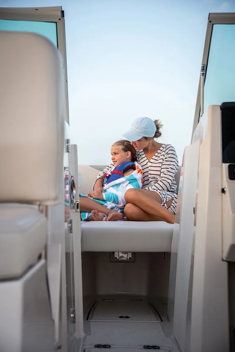 Slide: The Image of Mother and child sit on a bench in the boat, surrounded by light-colored interior. - 7