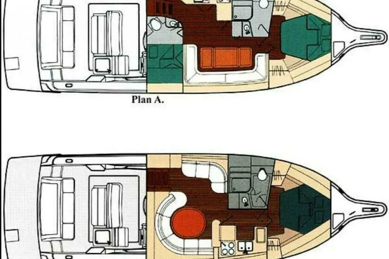 Slide: The Image of Floor plans of a 1997 Tiara Yachts 4000 Express, showcasing interior layouts. - 12