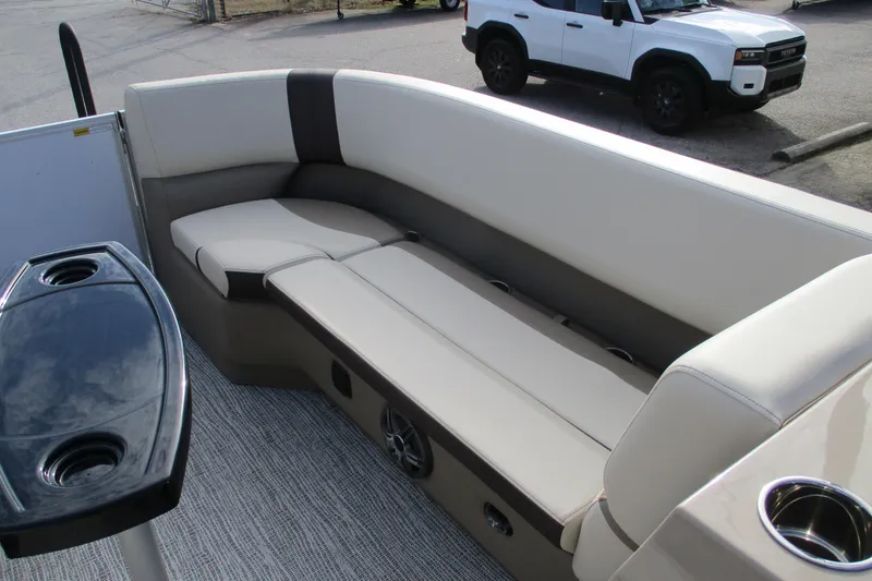 Slide: The Image of Luxurious seating on 2026 SunCatcher Select 22SL pontoon boat with cup holders. - 15