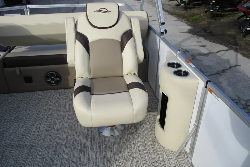 Slide: The Image of Luxurious seating on 2026 SunCatcher Select 22SL boat with cup holders. - 19