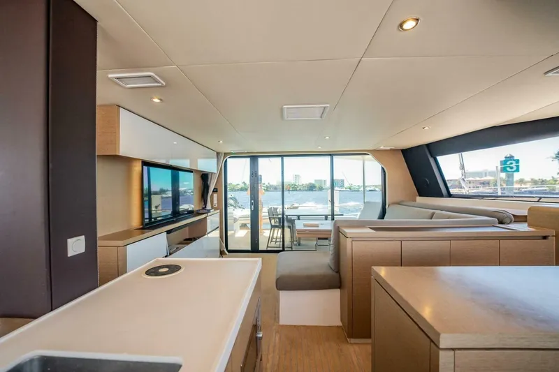 Slide: The Image of Luxurious interior of 2020 NEEL 51 yacht with modern furnishings and panoramic windows. - 17