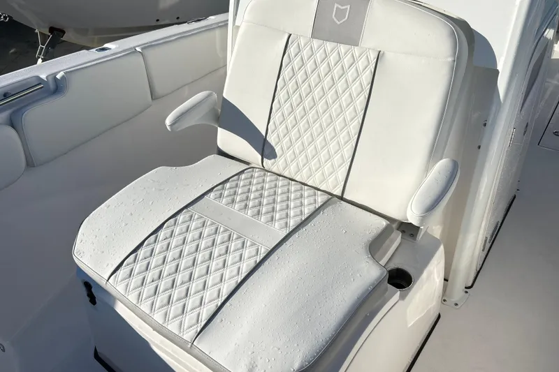 Slide: The Image of Luxurious seating on 2026 Sea Fox 288 Commander boat, featuring diamond-stitched upholstery. - 18