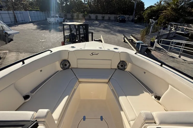 Slide: The Image of 2026 Scout 255 Dorado boat interior with spacious seating and modern design. - 19