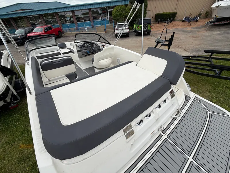 Slide: The Image of Interior view of a 2019 Bayliner V45 boat with seating area. - 16