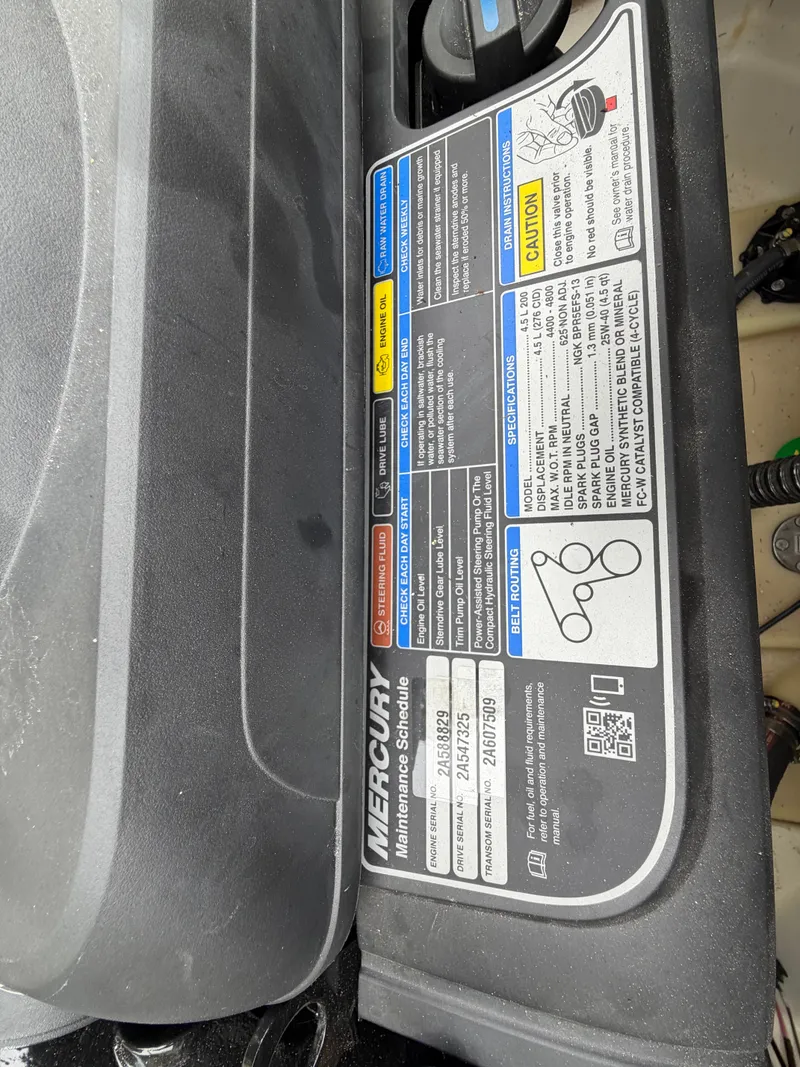 Slide: The Image of Maintenance sticker on a 2019 Bayliner V45 engine. - 39