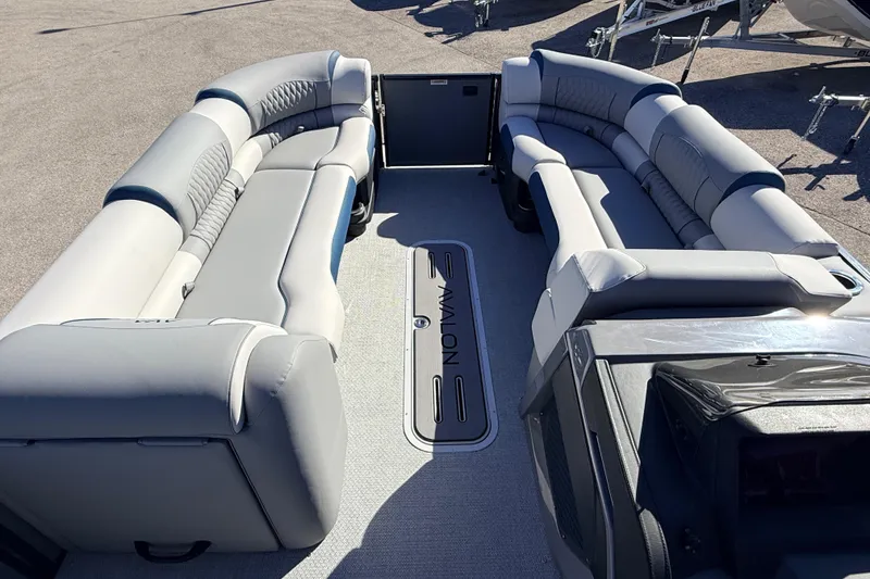 Slide: The Image of Luxurious seating on 2026 Avalon 2585 Excalibur LTD Flex Lounge Tri Toon boat. - 19