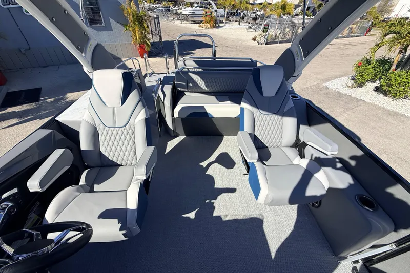 Slide: The Image of 2026 Avalon 2585 Excalibur LTD Flex Lounge interior with luxurious seating and modern design. - 23