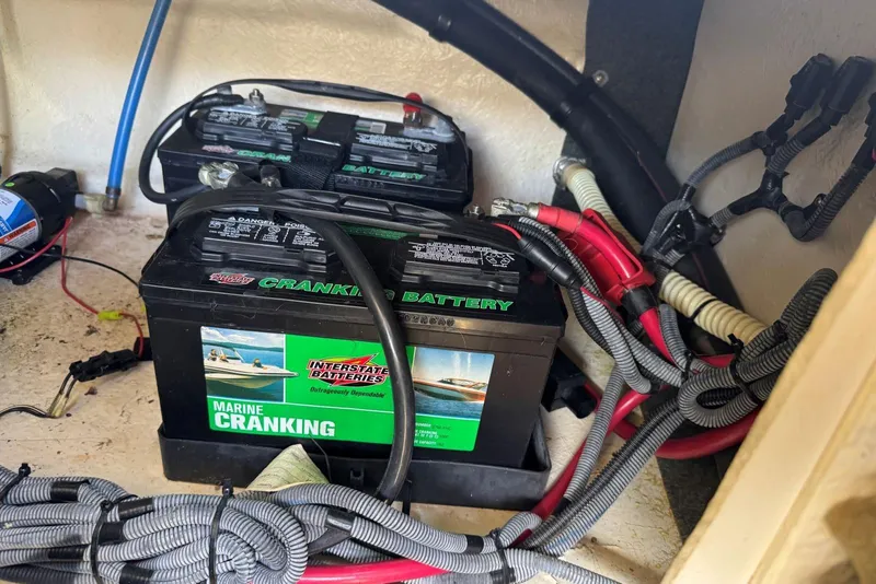 Slide: The Image of Marine cranking battery in 2006 Sea Ray 240 Sundeck boat compartment. - 40