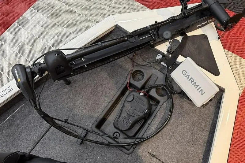 Slide: The Image of 2025 Tracker Pro Team 175 boat deck with Garmin and Minn Kota equipment. - 6