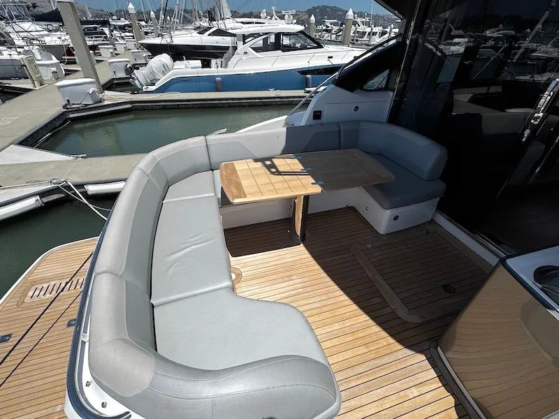 Slide: The Image of Luxurious seating area on the 2020 Princess V50 yacht. - 10