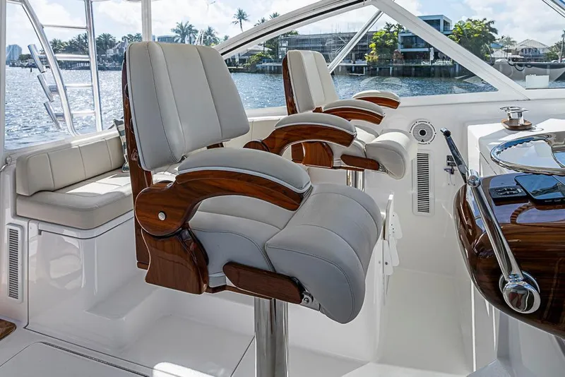 Slide: The Image of Luxurious interior of 2021 Viking 38 Open yacht with plush seating and polished wood accents. - 41