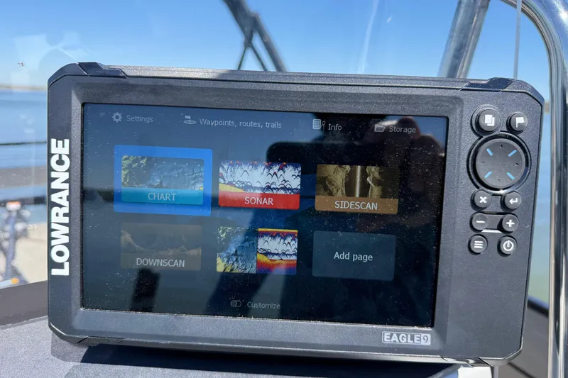 Slide: The Image of Lowrance Eagle9 fishfinder display on 2018 Misty Harbor 210 RF boat. - 51