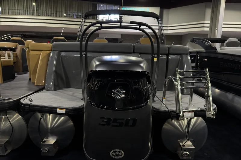 Slide: The Image of 2026 Godfrey Monaco 255 Ultra Lounge pontoon boat with sleek design and powerful engine. - 3