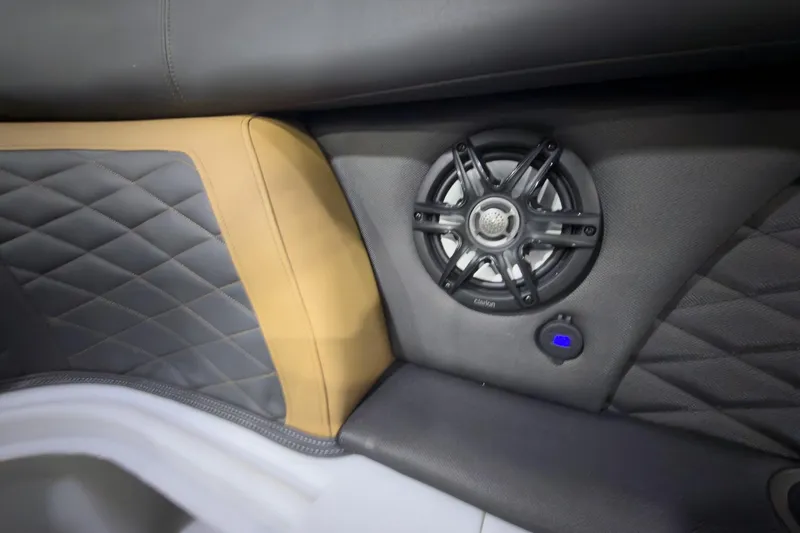 Slide: The Image of Luxury interior speaker detail of 2026 Godfrey Monaco 255 Ultra Lounge boat. - 8