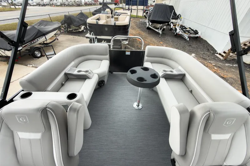 Slide: The Image of 2026 Godfrey Sweetwater Xperience 20' Split Bench Pontoon with spacious seating and cup holders. - 10