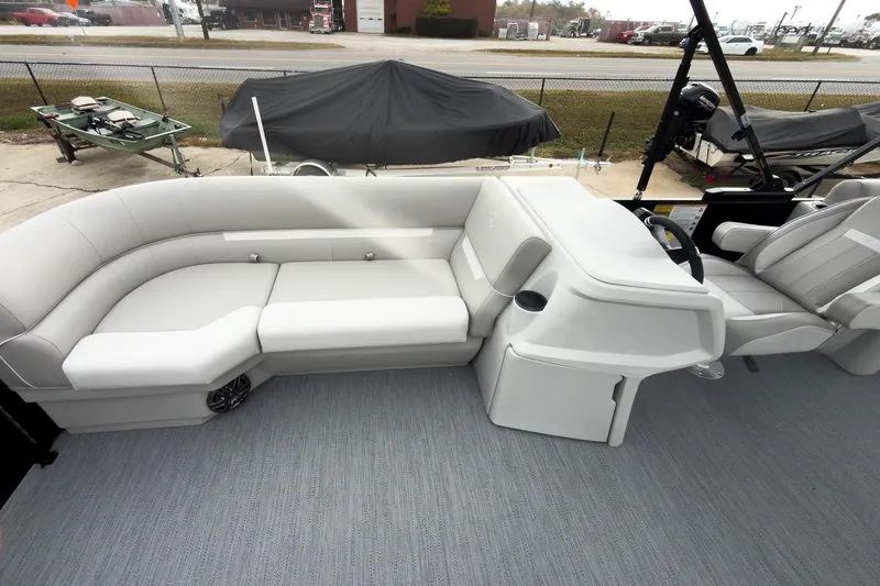 Slide: The Image of 2026 Godfrey Sweetwater Xperience 20' pontoon boat interior with split bench seating. - 21