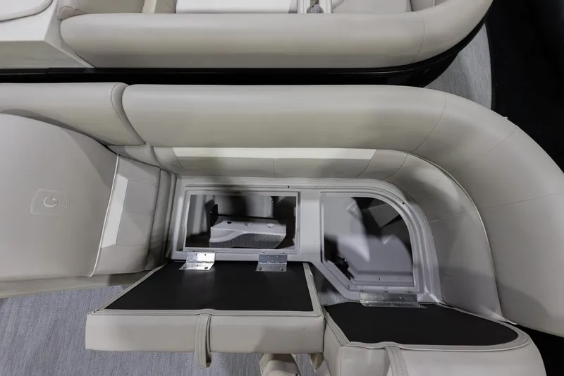 Slide: The Image of 2026 Godfrey Sweetwater Xperience 20' pontoon interior storage compartment with split bench seating. - 31