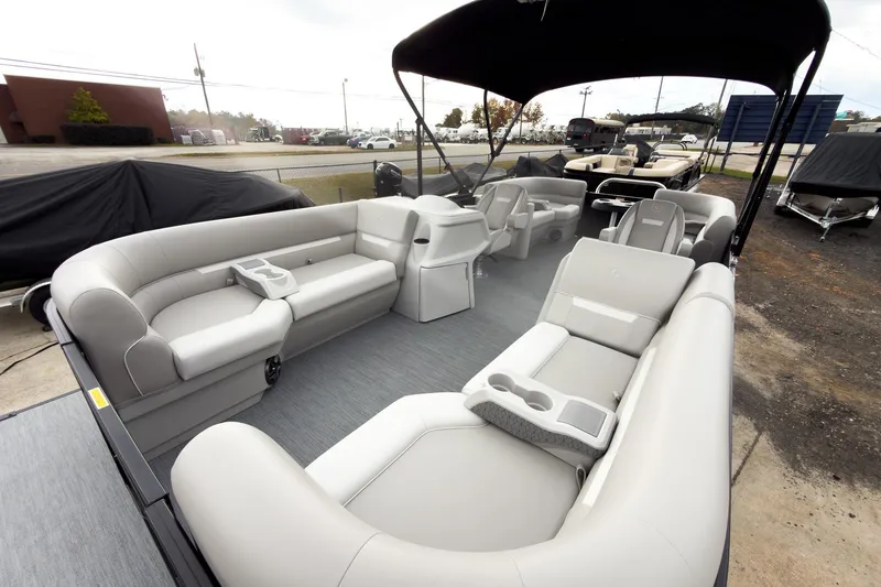 Slide: The Image of 2026 Godfrey Sweetwater Xperience 20' Split Bench Pontoon with spacious seating and modern design. - 5