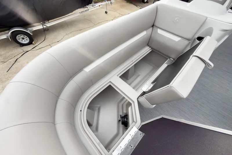 Slide: The Image of 2026 Godfrey Sweetwater Xperience 20' pontoon with open storage under split bench seat. - 22