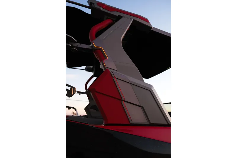 Slide: The Image of 2025 Supra SE, sleek red and black design, futuristic detailing, side view. - 33