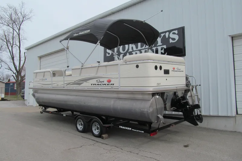Slide: The Image of 2008 Sun Tracker Party Barge 25 I/O Regency Edition pontoon boat on trailer. - 3