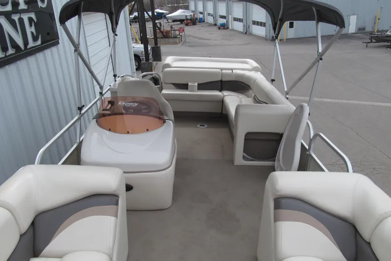 Slide: The Image of 2008 Sun Tracker Party Barge 25 I/O Regency Edition with spacious seating and canopy. - 9