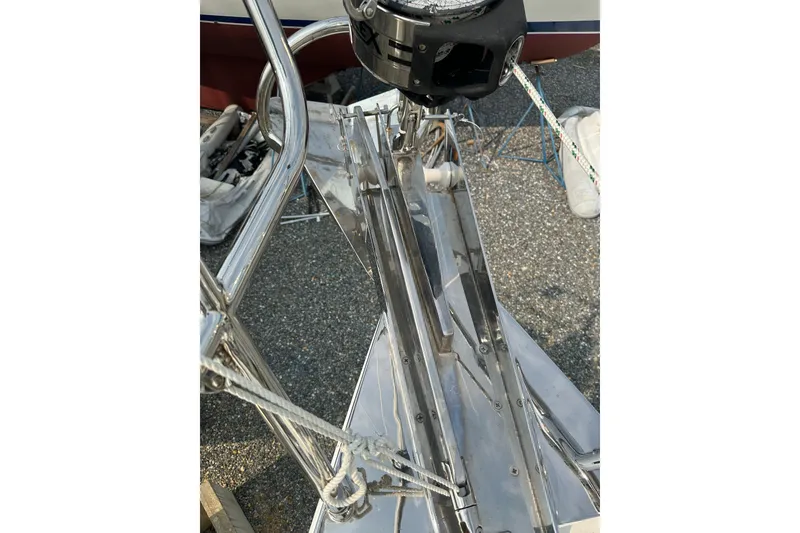 Slide: The Image of Stainless steel bow of 2000 Outbound 44 sailboat with anchor system. - 64