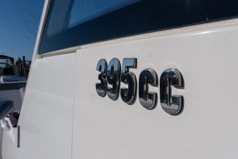 Slide: The Image of Close-up of 2024 Everglades 395 Center Console boat emblem. - 40