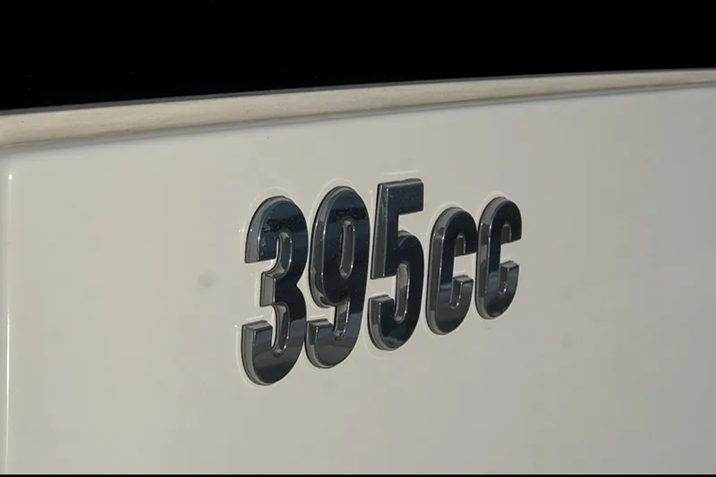 Slide: The Image of 2024 Everglades 395 Center Console boat emblem close-up. - 50