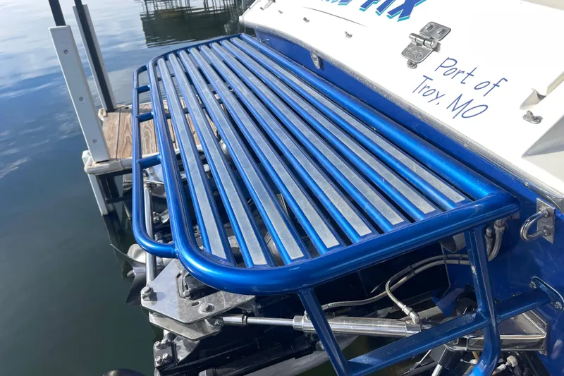 Slide: The Image of Blue swim platform on 1998 Cigarette 38' Top Gun boat, docked in Troy, MO. - 12