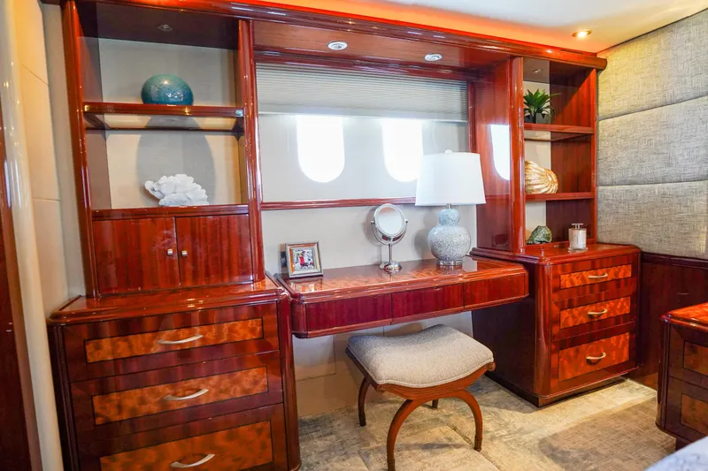 Slide: The Image of Luxurious interior of 2004 Lazzara 80 SL yacht with elegant wooden cabinetry and decor. - 45