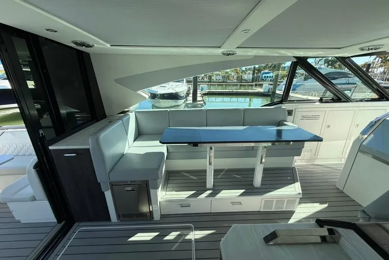 Slide: The Image of Modern interior of 2022 Formula 500 Super Sport Crossover yacht with sleek cabinetry and outdoor view. - 19