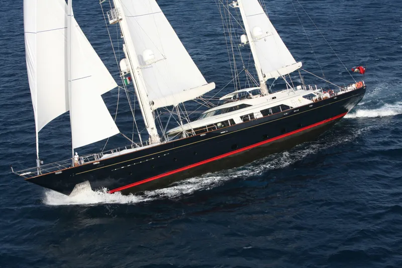 Slide: The Image of Sailing yacht Perini Navi 52M, 2007 model, cruising on open sea with full sails. - 2