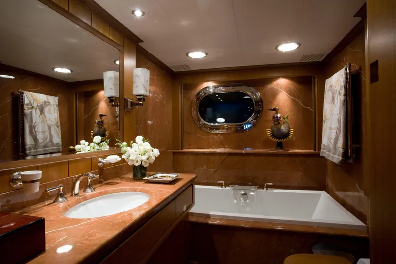 Slide: The Image of Luxurious bathroom on 2007 Perini Navi 52M yacht with marble finishes and elegant decor. - 31
