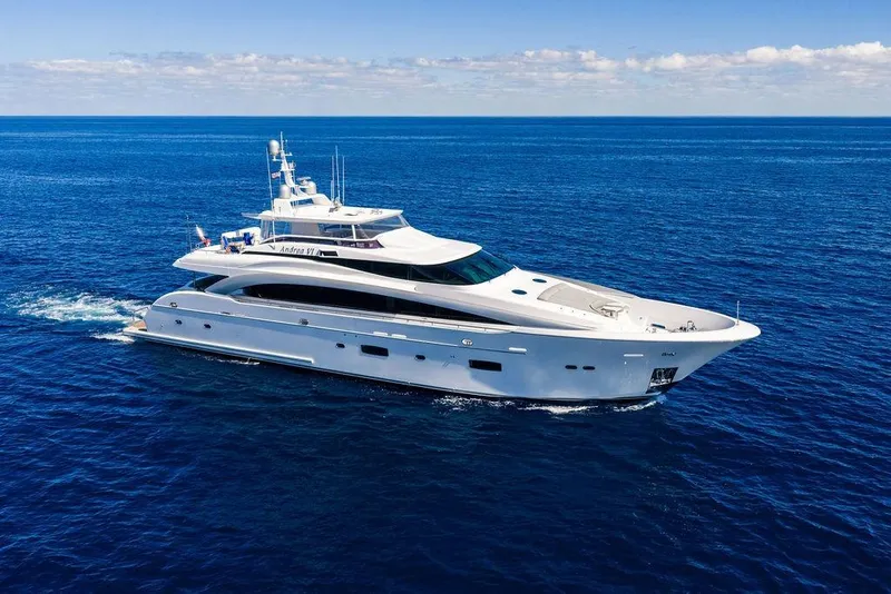 Slide: The Image of Luxurious 2014 Horizon RP 110 yacht cruising on open blue sea. - 11