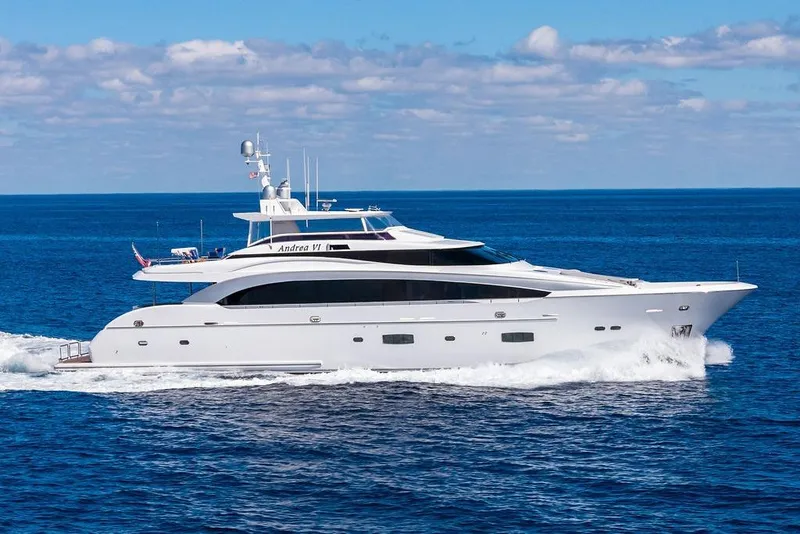 Slide: The Image of Luxurious 2014 Horizon RP 110 yacht cruising on open sea under clear skies. - 12