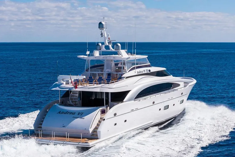 Slide: The Image of Luxurious 2014 Horizon RP 110 yacht cruising on open sea under clear skies. - 16