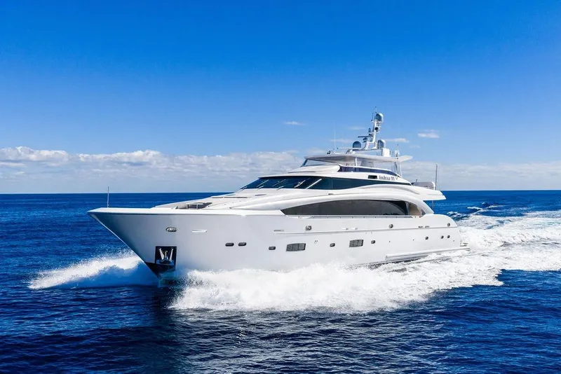 Slide: The Image of Luxurious 2014 Horizon RP 110 yacht cruising on open sea under clear blue sky. - 18