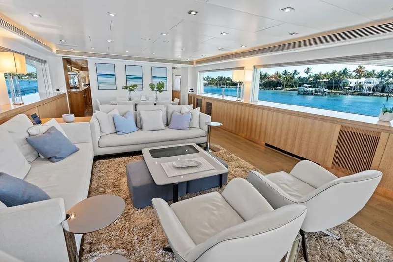 Slide: The Image of Luxurious interior of 2014 Horizon RP 110 yacht with elegant seating and ocean view. - 22