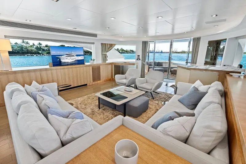 Slide: The Image of Luxurious interior of 2014 Horizon RP 110 yacht with ocean view and modern furnishings. - 29