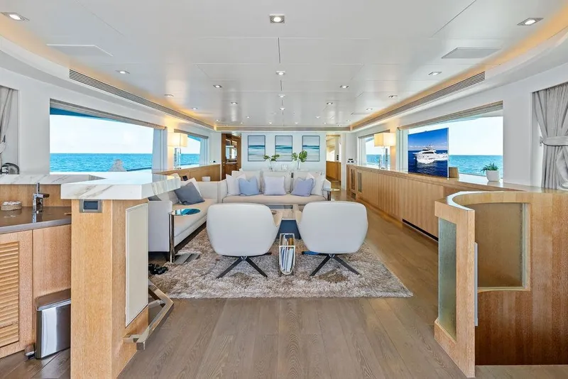 Slide: The Image of Luxurious interior of 2014 Horizon RP 110 yacht with ocean views and modern furnishings. - 41